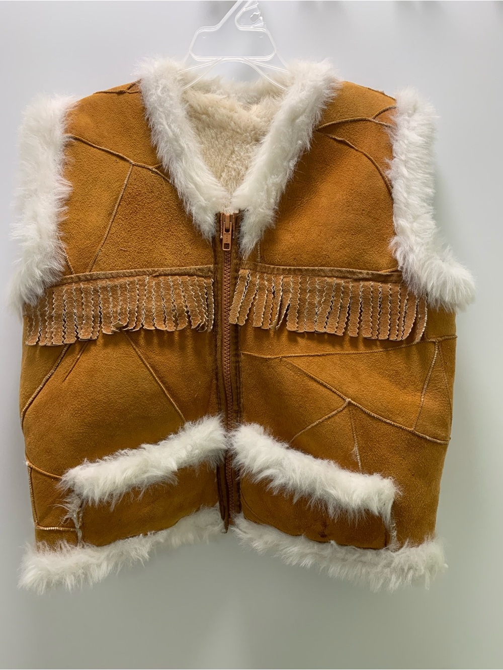 Kids Shearling Fringe Vest - Chestnut Brown